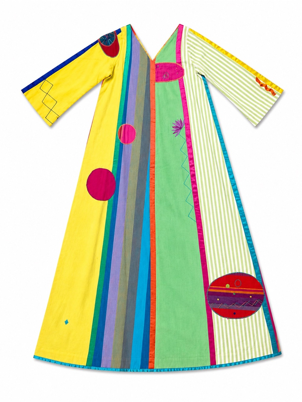 Josefa Colorblock Maxi Dress with Bold Geometric Accents - Yellow, Green, Pink - Picture 1 of 12